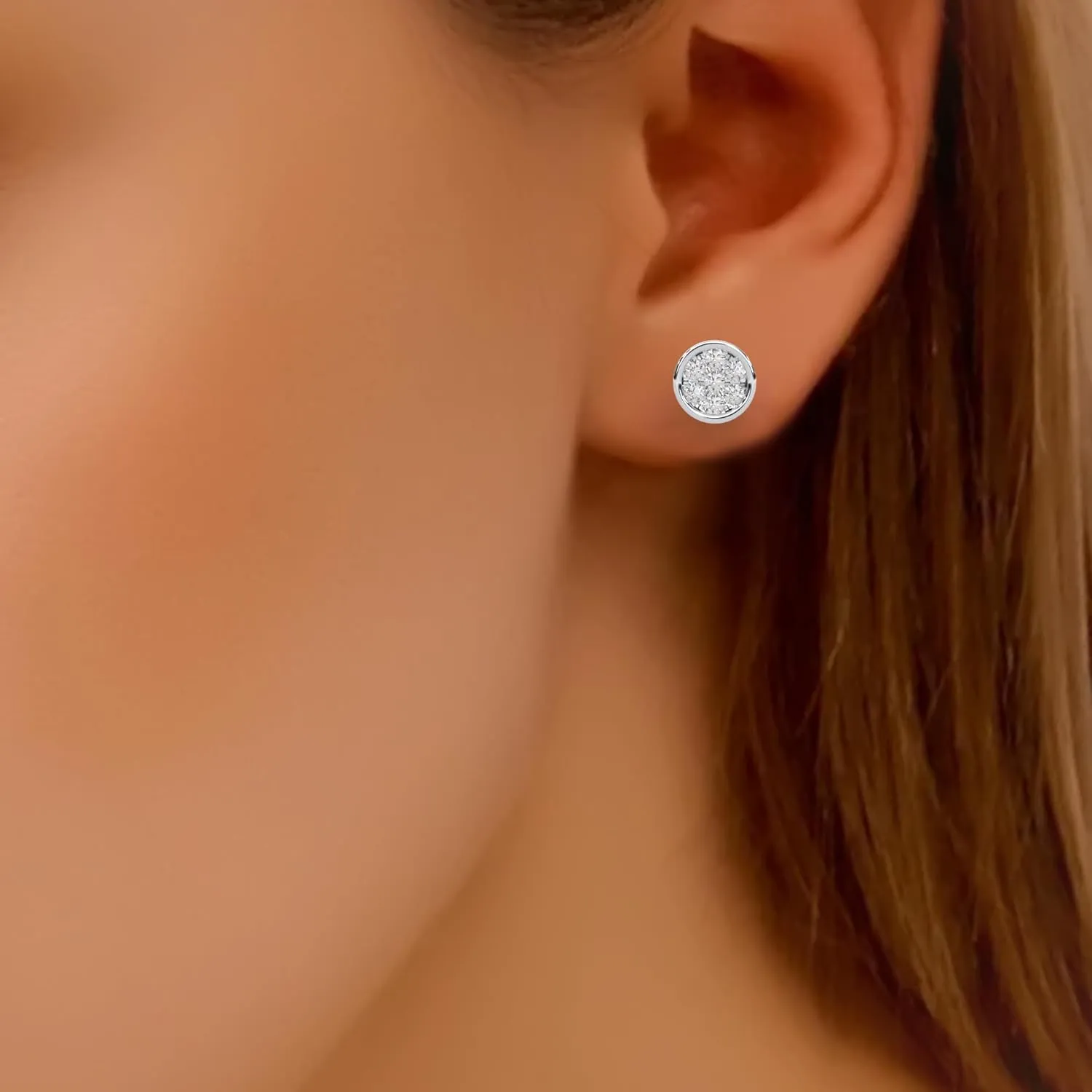 0.13 Cttw Round Cut Natural Diamond (I-J, I2-I3) |Bezal Set Moonlit Stud Earrings For Women | Crafted In 925 Sterling Silver | Gift For Her and Special Occasions