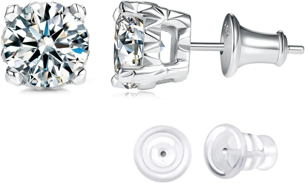 0.6-4 Carat Moissanite Stud Earrings for Men Women, Solid 925 Sterling Silver Hypoallergenic, Everyday Comfy Earrings, Birthday Valentines Anniversary Mothers Day Ideal Gift for Her