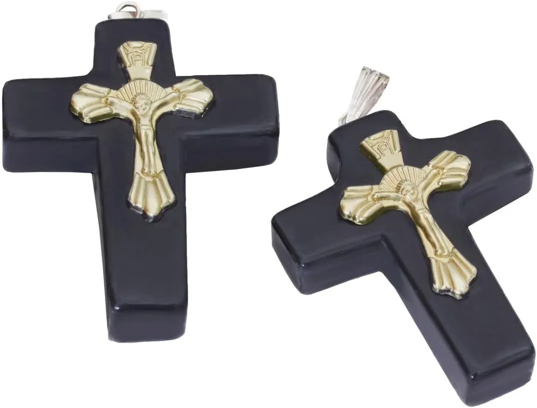1   1 Black Tourmaline Cross Pendant Set for Evil Protection - Charged