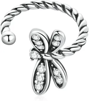 1 Piece S925 Sterling Silver Cute Dragonfly Cartilage Ear Cuffs Earrings CZ Non Pierced Dainty Fake Huggie Hoop Clip On Tragus Wrap Earring