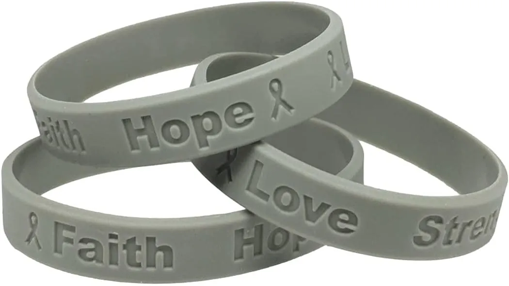 10 Brain Cancer Gray Silicone Awareness Bracelets - Medical Grade Silicone - Latex and Toxin Free - (10 Bracelets)