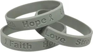 10 Brain Cancer Gray Silicone Awareness Bracelets - Medical Grade Silicone - Latex and Toxin Free - (10 Bracelets)
