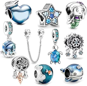 10 Pack Silver Bead Charms for Pandora Bracelets and Necklaces Charm for Woman Dangle Pendant Beads Set