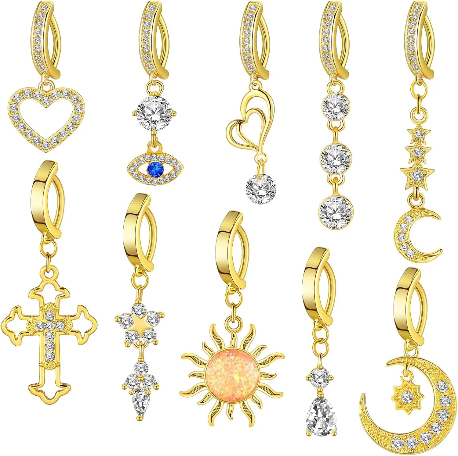 10 Pcs 14G Dangle Belly Button Ring CZ Surgical Steel Belly Rings Belly Piercing Jewelry Reverse Navel Ring for Women