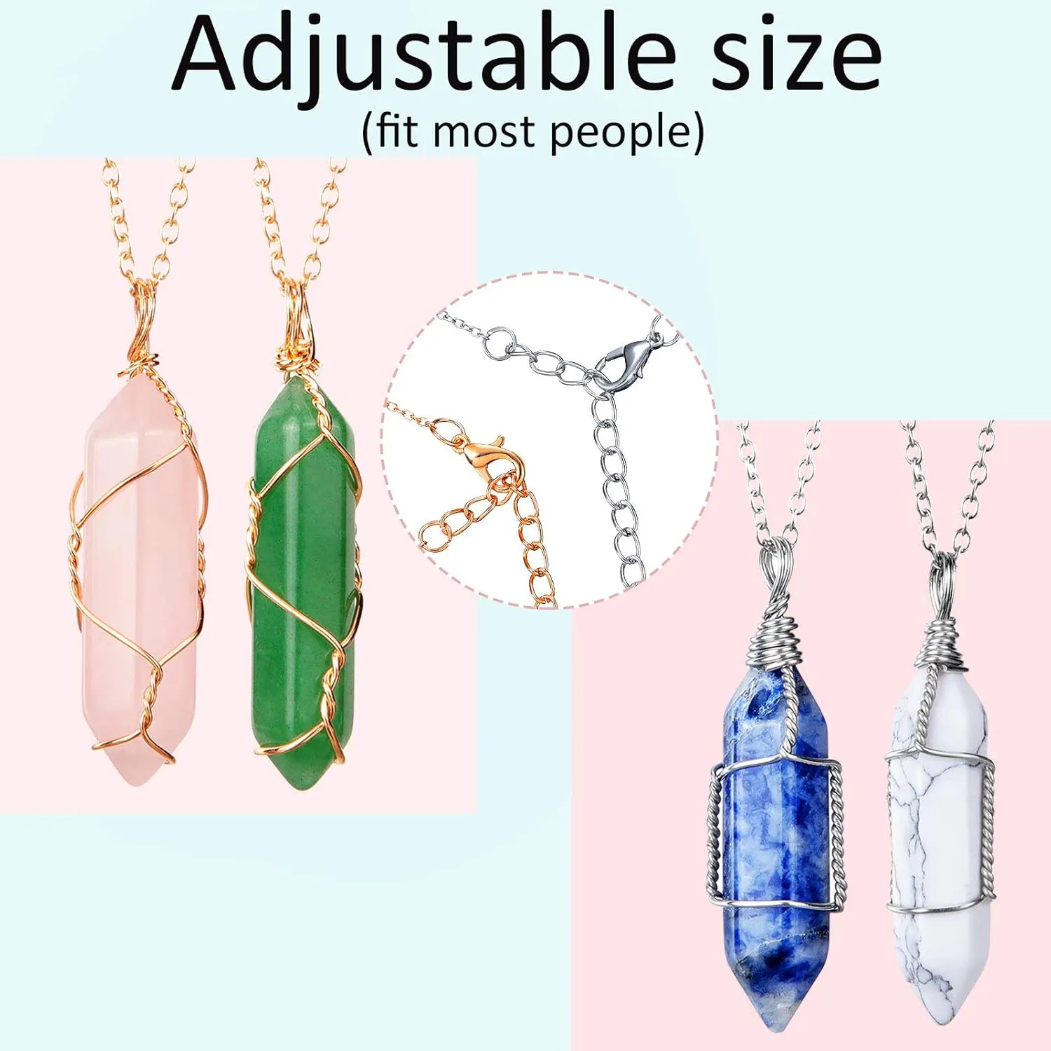 10 Pieces Hexagonal Crystal Pendant Necklace, Natural Quartz Stone Pendant Necklace, Healing Crystal Full Wire Wrap Gemstone Necklace for Women Girls