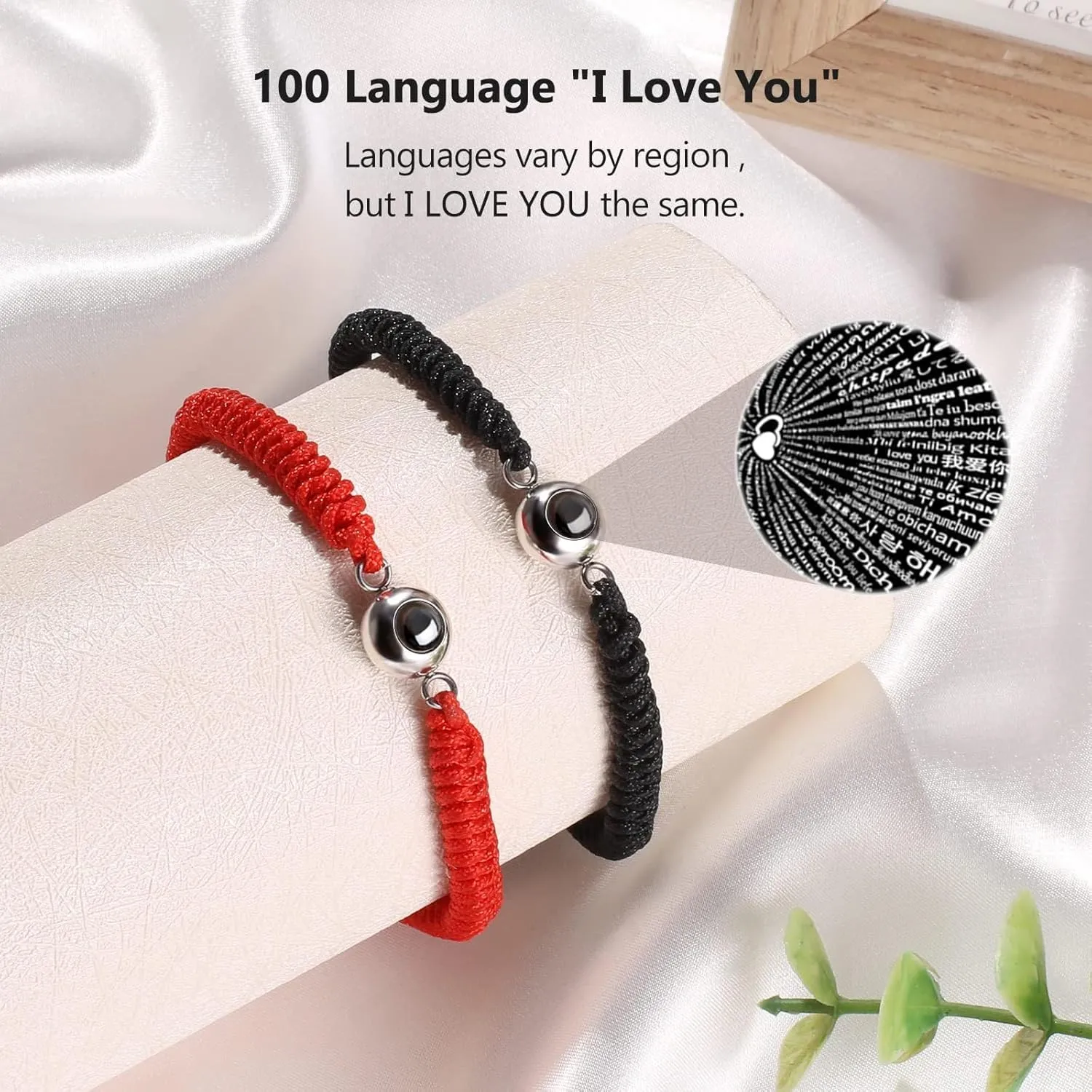 100 Languages I Love You Bracelet, Braided Bracelet for Boyfriend and Girlfriend Valentine's Day