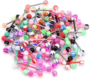 100pcs 14g Tongue Rings Nipple Rings for Women Men Surgical Stainless Steel Tongue/Nipple Piercing Jewelry Plastic Metal Tongue Rings 16MM Acrylic Straight Barbells Body Piercing Jewelry