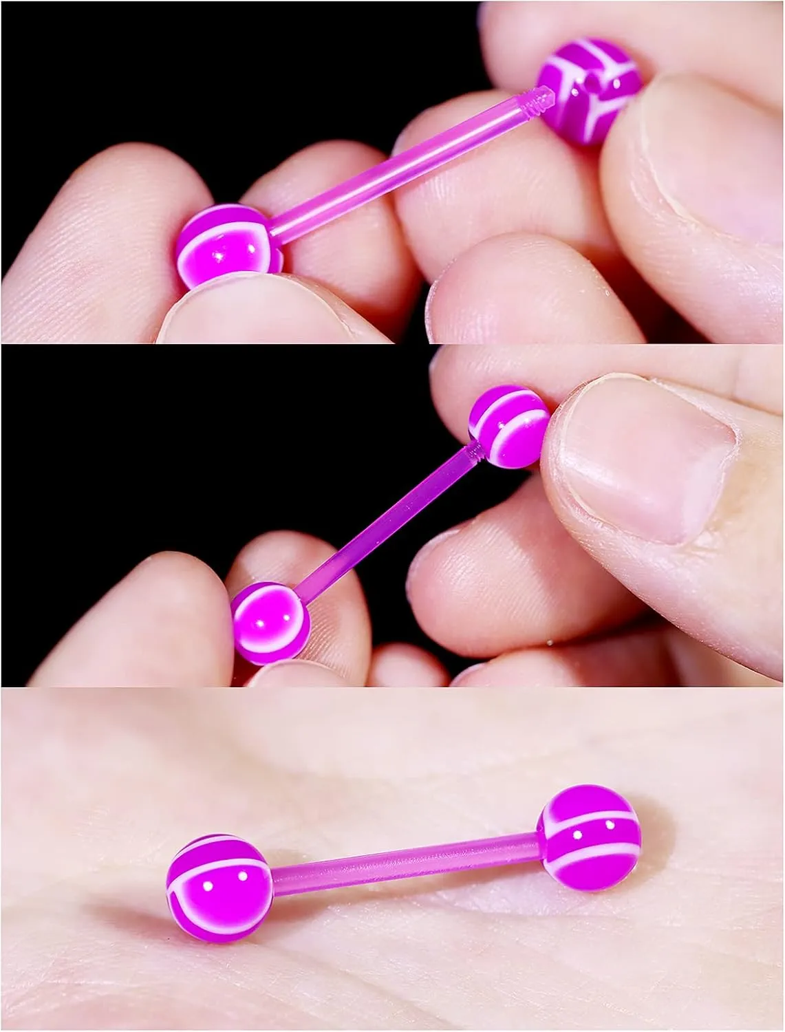 100pcs 14g Tongue Rings Nipple Rings for Women Men Surgical Stainless Steel Tongue/Nipple Piercing Jewelry Plastic Metal Tongue Rings 16MM Acrylic Straight Barbells Body Piercing Jewelry