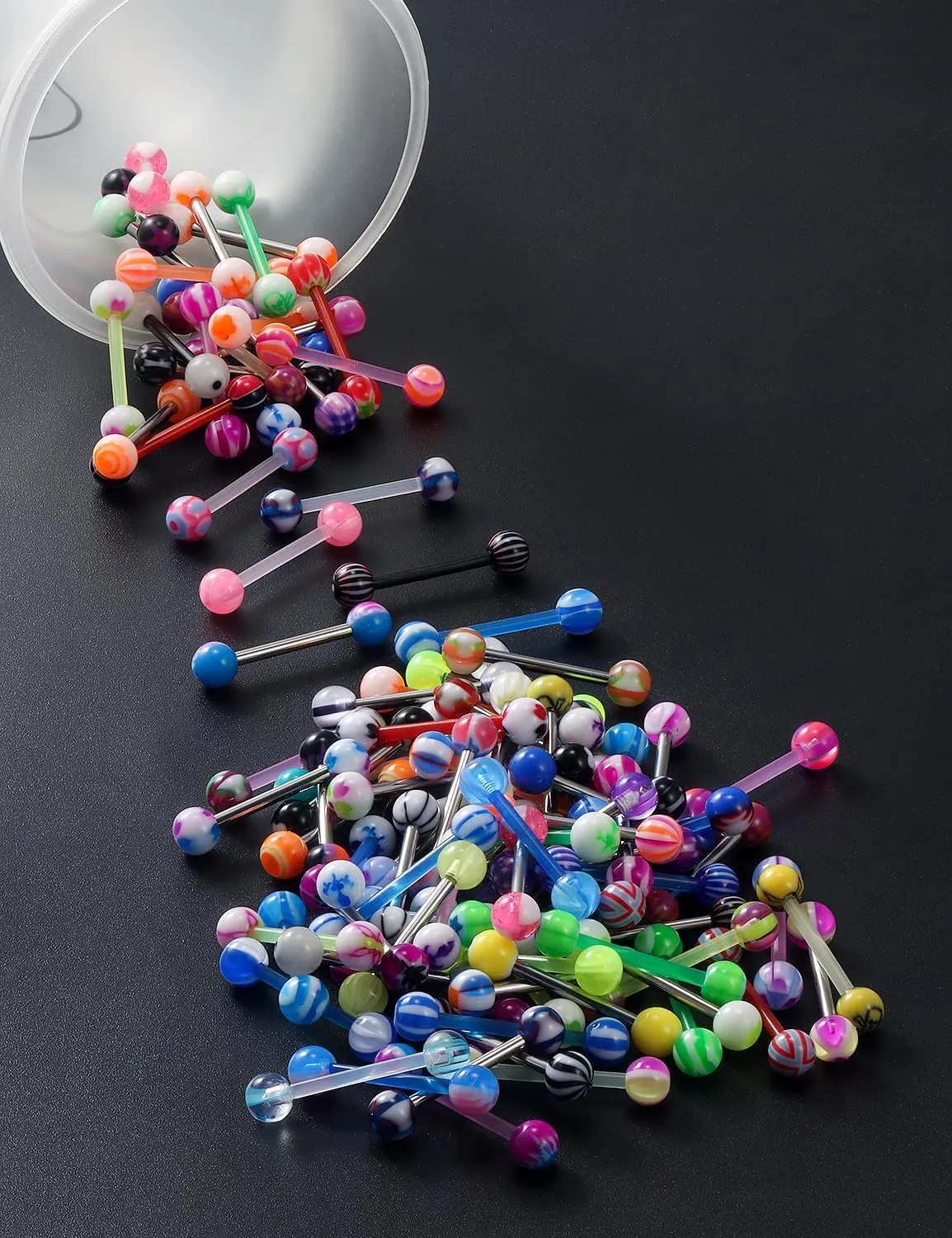 100pcs 14g Tongue Rings Nipple Rings for Women Men Surgical Stainless Steel Tongue/Nipple Piercing Jewelry Plastic Metal Tongue Rings 16MM Acrylic Straight Barbells Body Piercing Jewelry