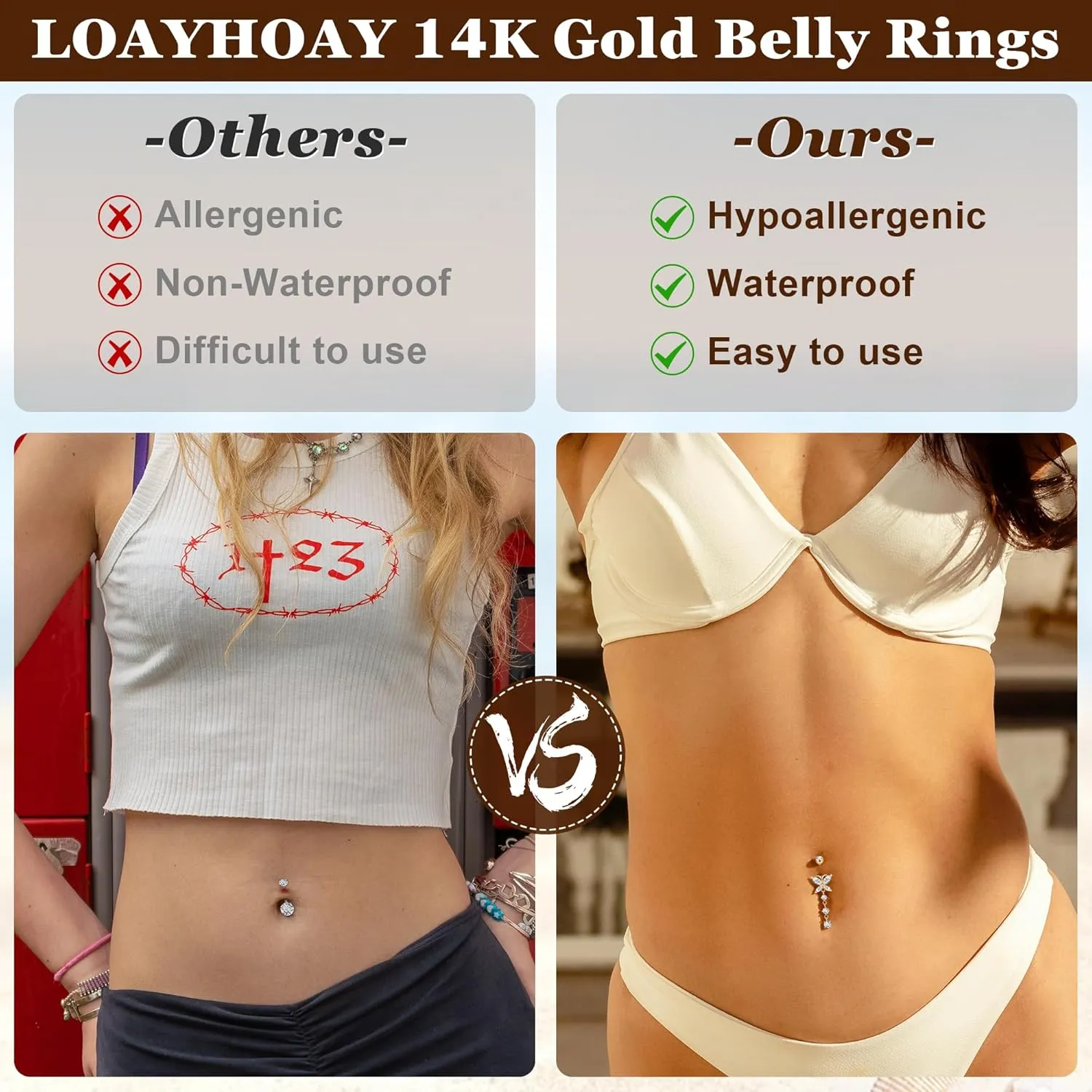 10pcs 14k Gold Plated 14G Belly Button Rings for Women Surgical Steel Dangle Belly Rings CZ Clicker Belly Button Rings Hypoallergenic Heart Flower Butterfly Navel Piercing Jewelry