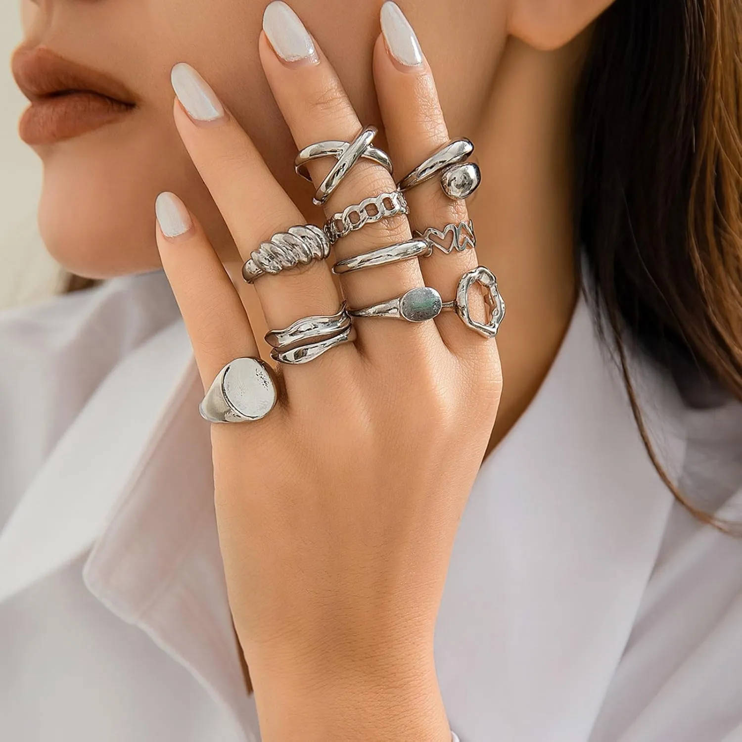 10PCS Gold Stackable Rings Set for Women,Trendy Gold Plated Open Stacking Knuckle Ring Adjustable Chunky Signet Rings Midi Finger Rings Pack Fashion Jewelry
