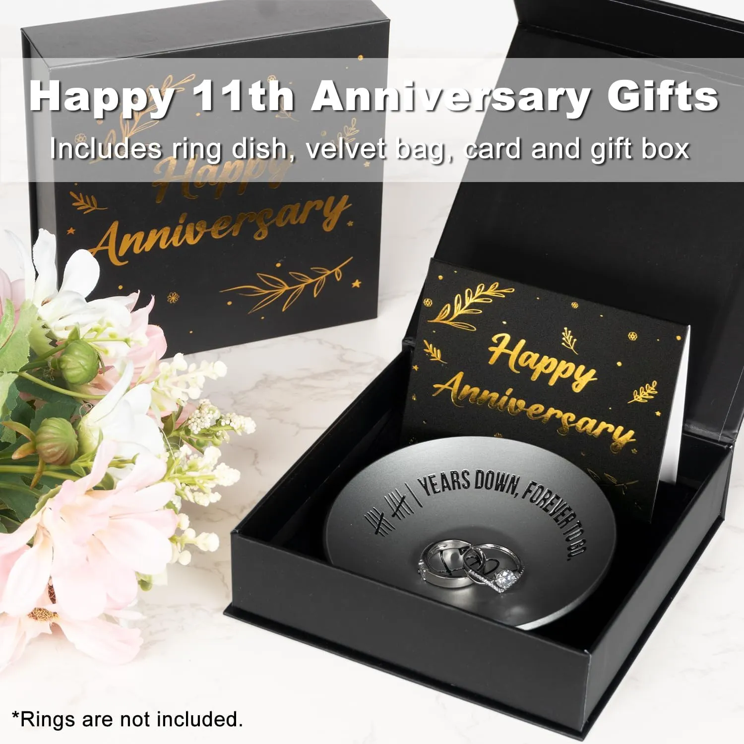 11th Anniversary Steel Gifts, 11 Year Wedding Anniversary for Her Him Husband Wife, 4" Ring Holder Dish - Unique Steel Metal Jewelry Tray Decor for Women Men Couple Parents