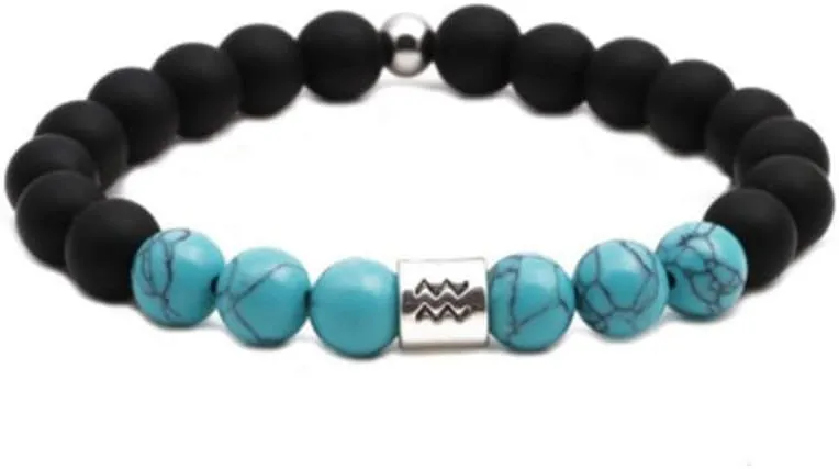 12 Constellations Zodiac Signs Turquoise Beaded Bracelets for Women Men Birthday Friendship Elastic Stretch Wrist Bracelets