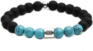 12 Constellations Zodiac Signs Turquoise Beaded Bracelets for Women Men Birthday Friendship Elastic Stretch Wrist Bracelets
