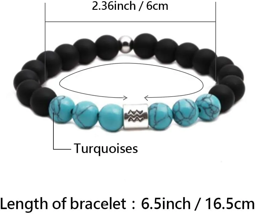 12 Constellations Zodiac Signs Turquoise Beaded Bracelets for Women Men Birthday Friendship Elastic Stretch Wrist Bracelets