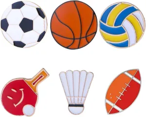 12PC Sport Pin Badge Basketball Football Soccer Pingpong Volleyball Badminton Logo Lapel Brooches Scarf Backpack
