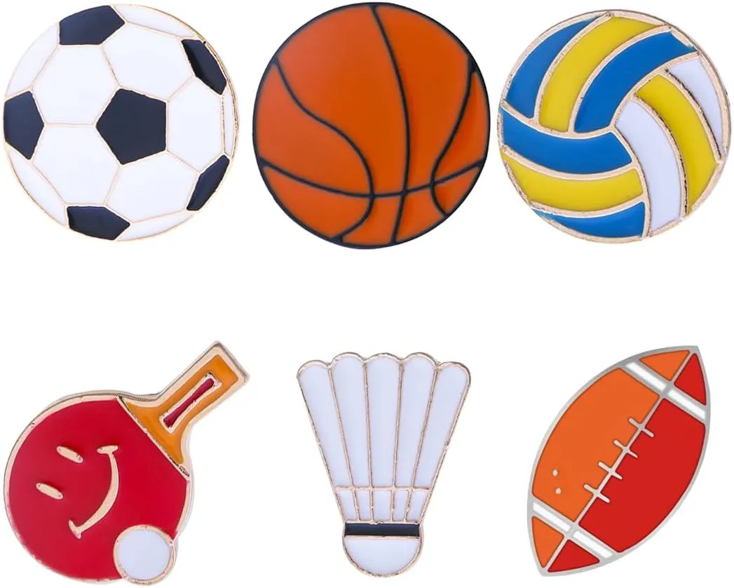12PC Sport Pin Badge Basketball Football Soccer Pingpong Volleyball Badminton Logo Lapel Brooches Scarf Backpack