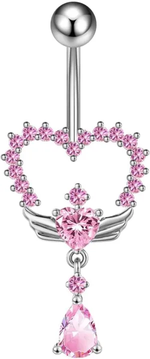 14G CZ Heart Teardrop Dangle Belly Button Rings 316L Surgical Steel Belly Navel Barbell Rings Dangling Belly Body Piercing Jewelry for Women