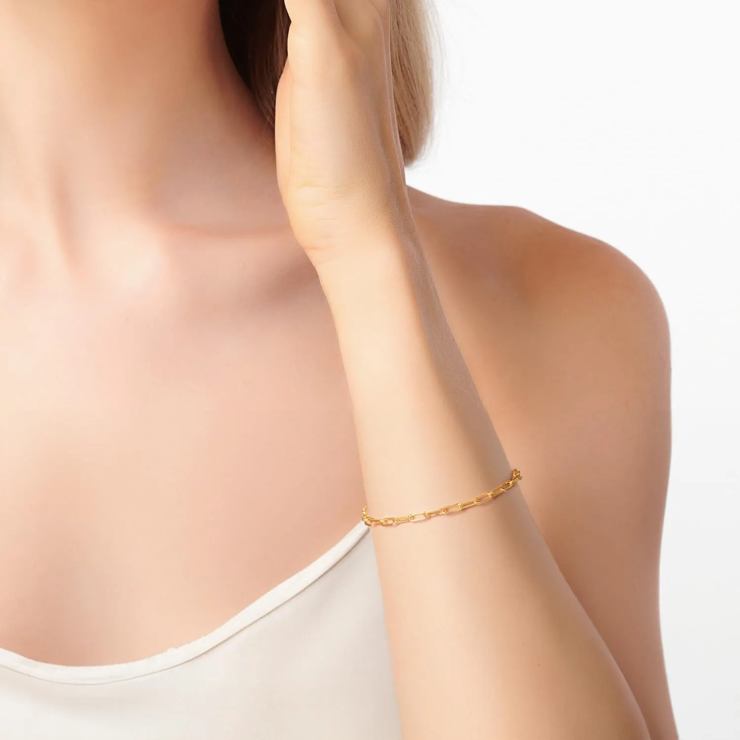 14K Gold Bracelets for Women & Men Dainty Gold Paperclip Chain Bracelet for Women Cute Stackable Bracelets Jewelry 6.5 in-9 in