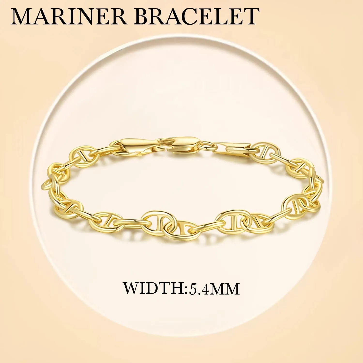 14K Gold Bracelets for Women Dainty Gold Bracelets for Womens Bracelet Flat Mariner Link Chain Bracelet for Women Men 6.5/7/7.5/8/9in