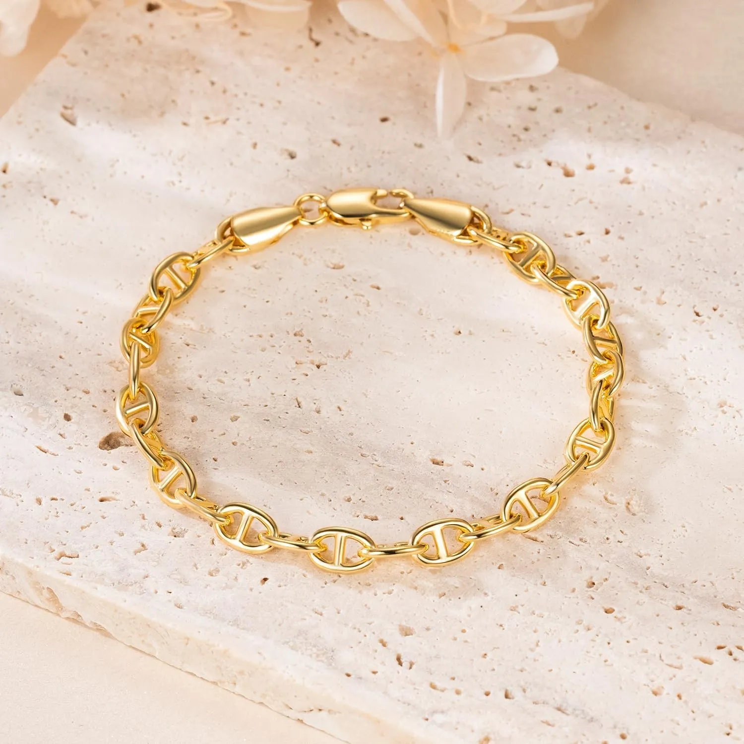14K Gold Bracelets for Women Dainty Gold Bracelets for Womens Bracelet Flat Mariner Link Chain Bracelet for Women Men 6.5/7/7.5/8/9in