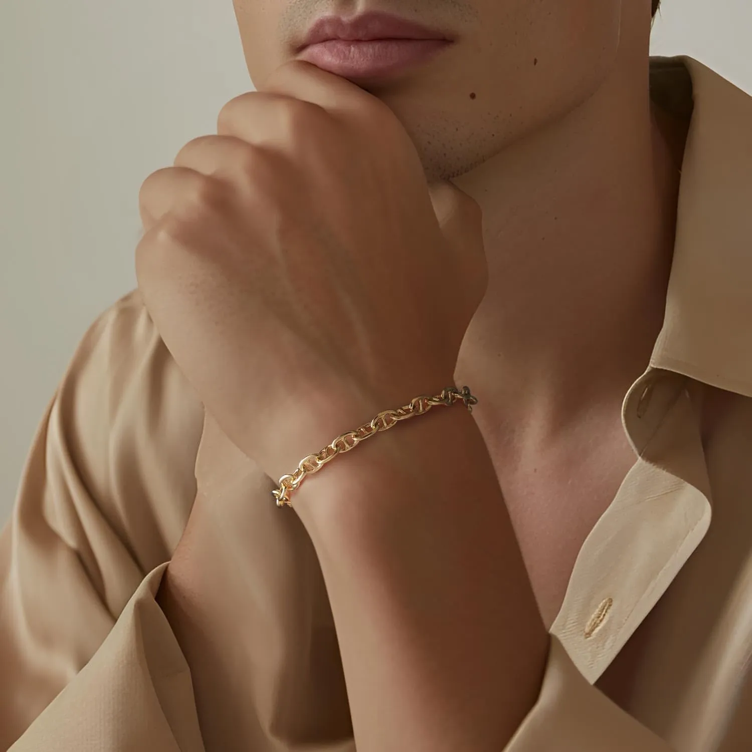 14K Gold Bracelets for Women Dainty Gold Bracelets for Womens Bracelet Flat Mariner Link Chain Bracelet for Women Men 6.5/7/7.5/8/9in