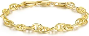 14K Gold Bracelets for Women Dainty Gold Bracelets for Womens Bracelet Flat Mariner Link Chain Bracelet for Women Men 6.5/7/7.5/8/9in