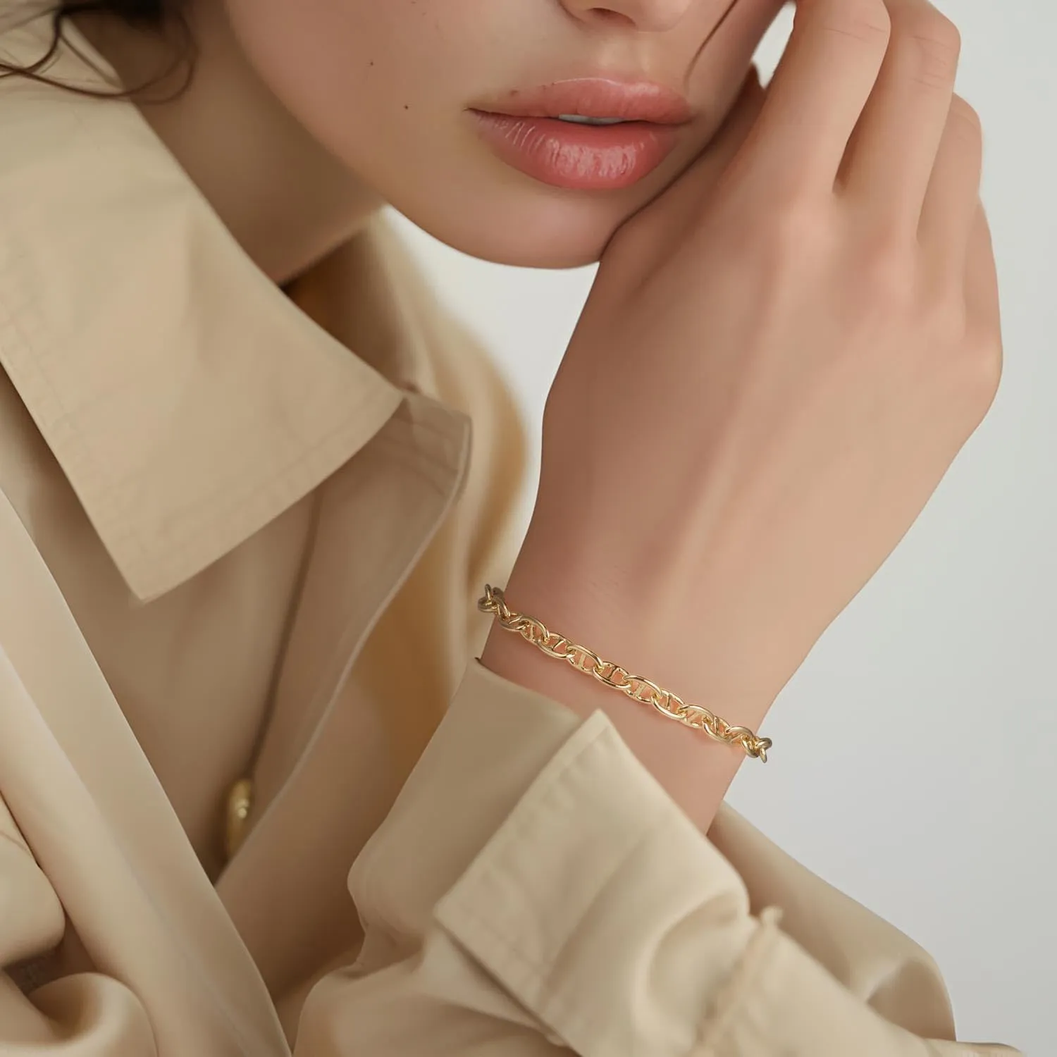 14K Gold Bracelets for Women Dainty Gold Bracelets for Womens Bracelet Flat Mariner Link Chain Bracelet for Women Men 6.5/7/7.5/8/9in