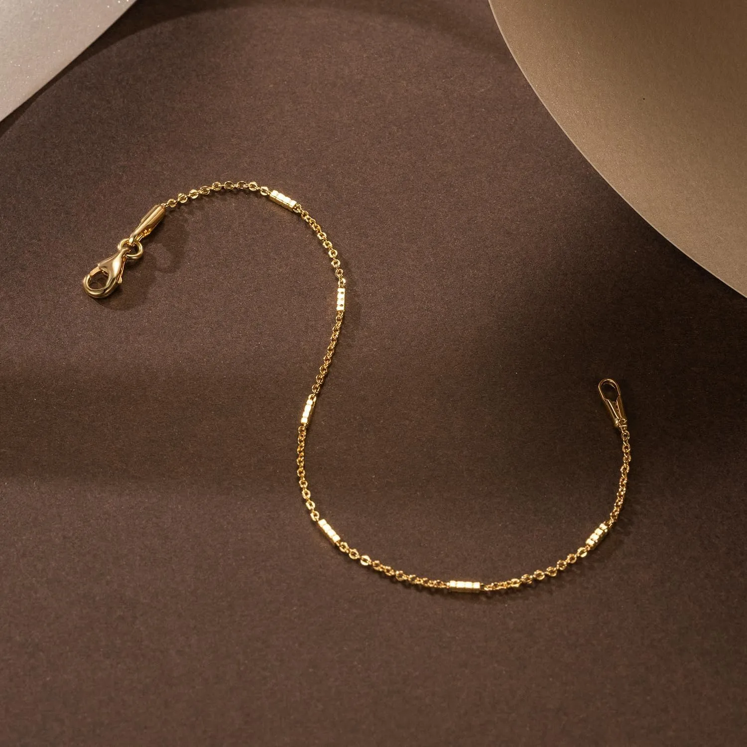 14K Gold Bracelets for Women Men Small Square Pillar Station Chain Charm Dainty Womens Bracelet Ideal for Layering Non Tarnish Design Jewelry Sizes 6.5-9 Inches