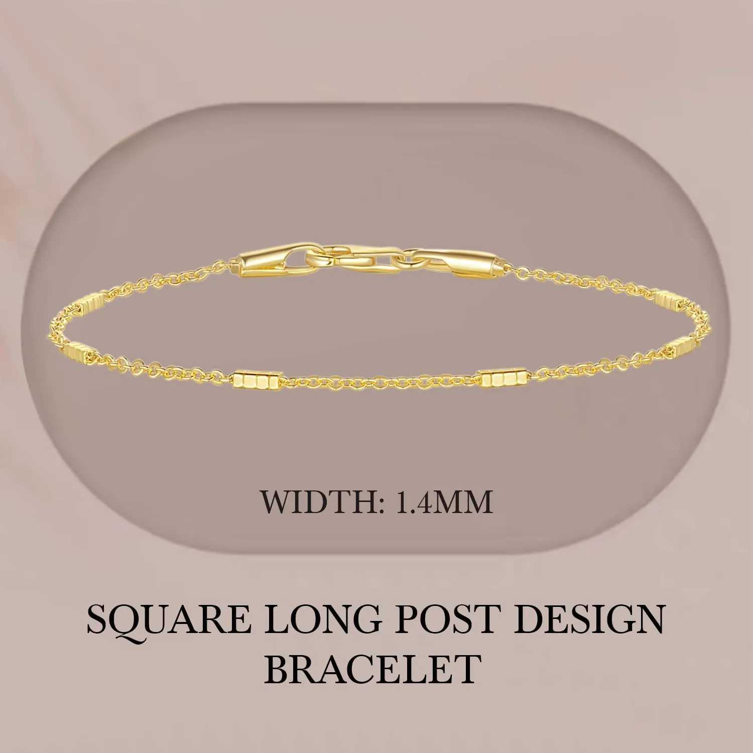 14K Gold Bracelets for Women Men Small Square Pillar Station Chain Charm Dainty Womens Bracelet Ideal for Layering Non Tarnish Design Jewelry Sizes 6.5-9 Inches