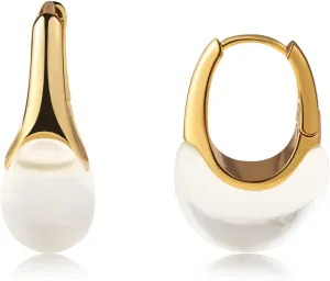 14k Gold Plated Amber Resin Hoop Earrings for Women Trendy, Hypoallergenic Chunky Gold Earrings Jewelry Gifts for Sensitive Earlobes