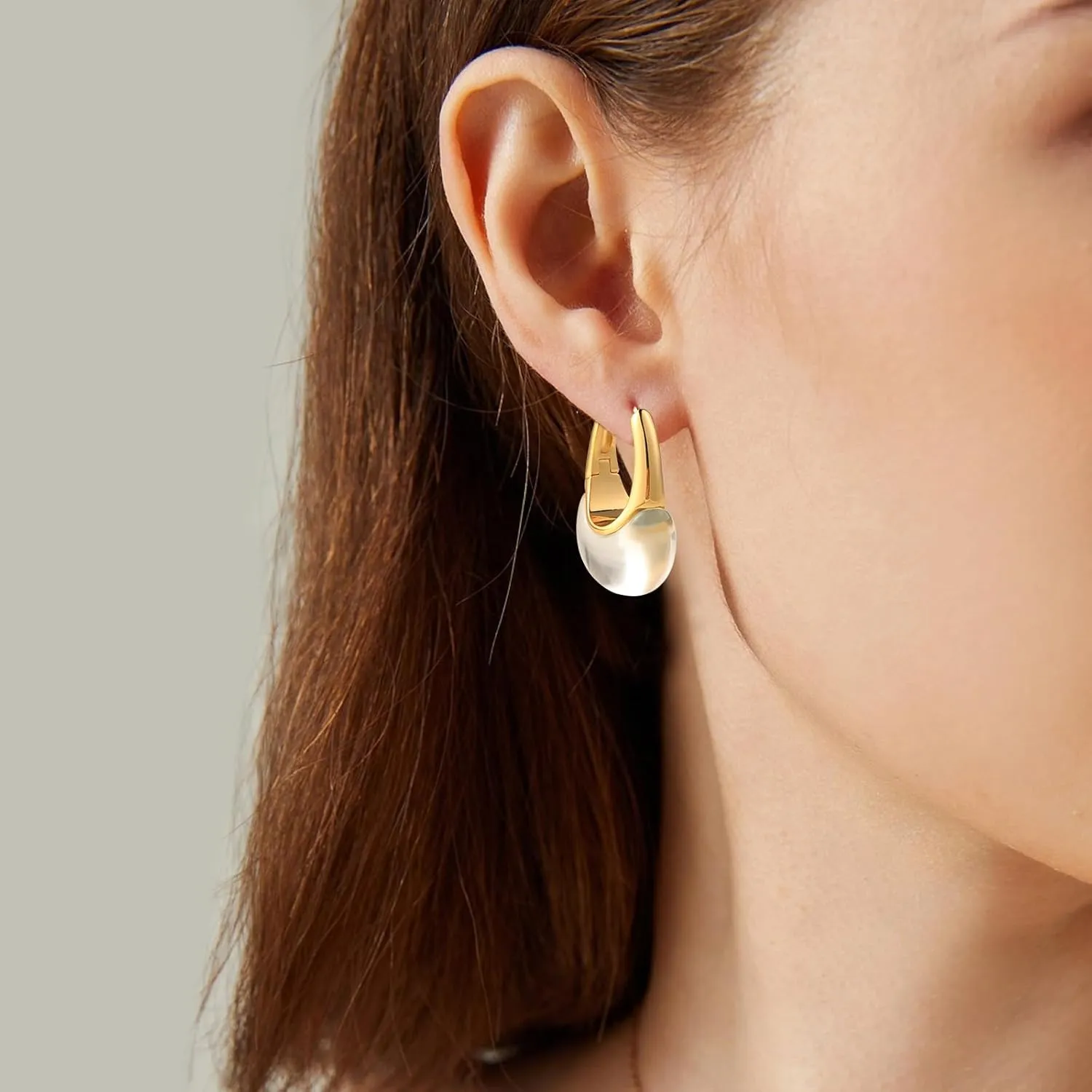 14k Gold Plated Amber Resin Hoop Earrings for Women Trendy, Hypoallergenic Chunky Gold Earrings Jewelry Gifts for Sensitive Earlobes