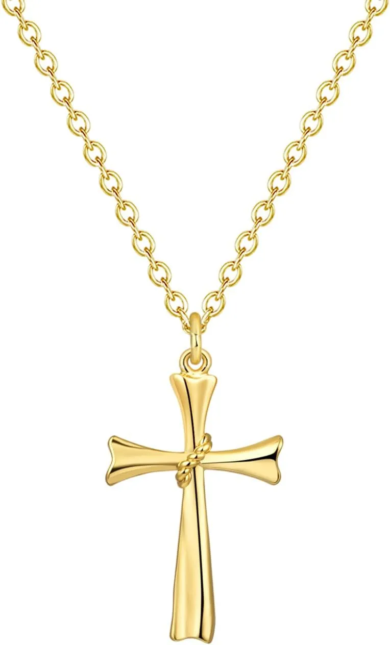 14k Gold Plated Cross Pendant Necklaces for Women Dainty Simple Love Heart Necklaces Trendy Gold Faith Cross Silver Adjustable Religious Necklace Jewelry Gifts for Her