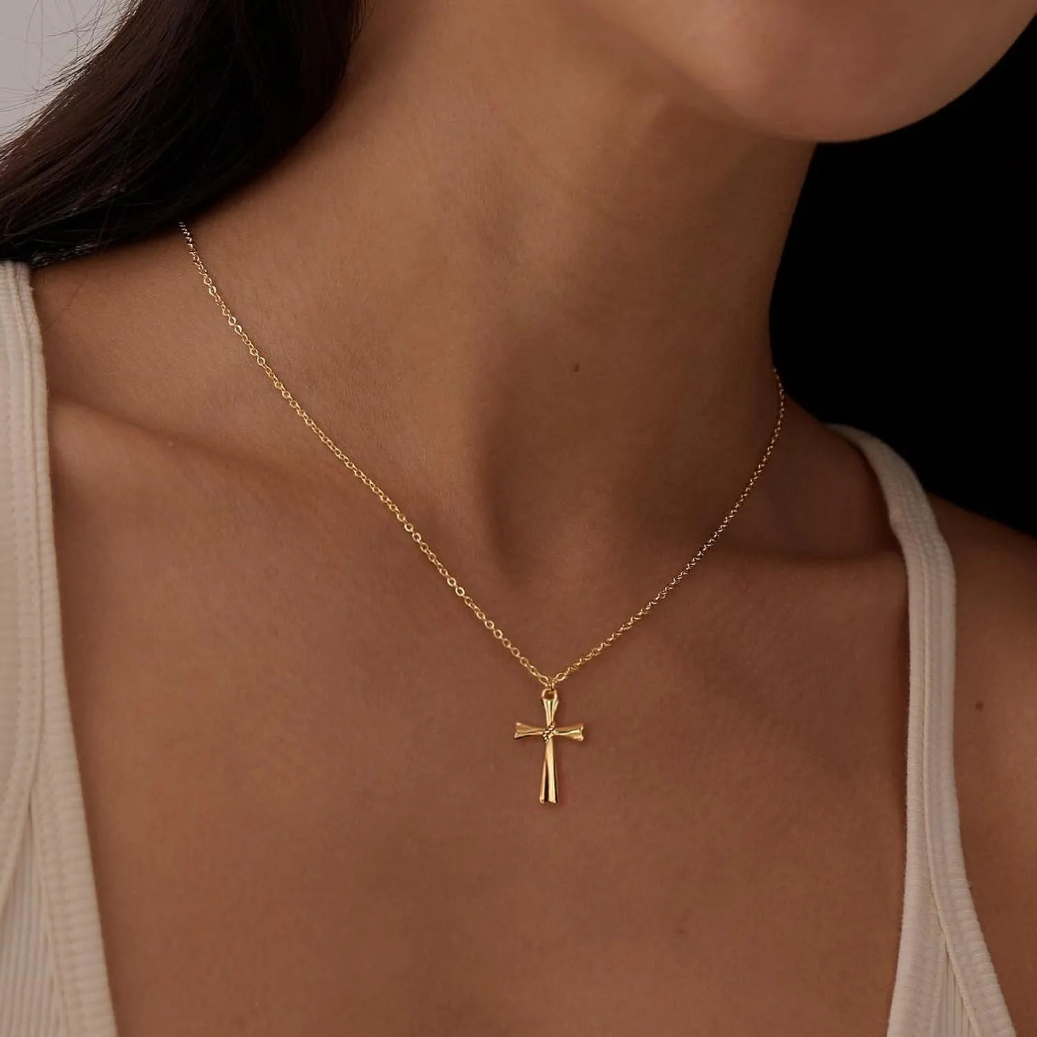 14k Gold Plated Cross Pendant Necklaces for Women Dainty Simple Love Heart Necklaces Trendy Gold Faith Cross Silver Adjustable Religious Necklace Jewelry Gifts for Her