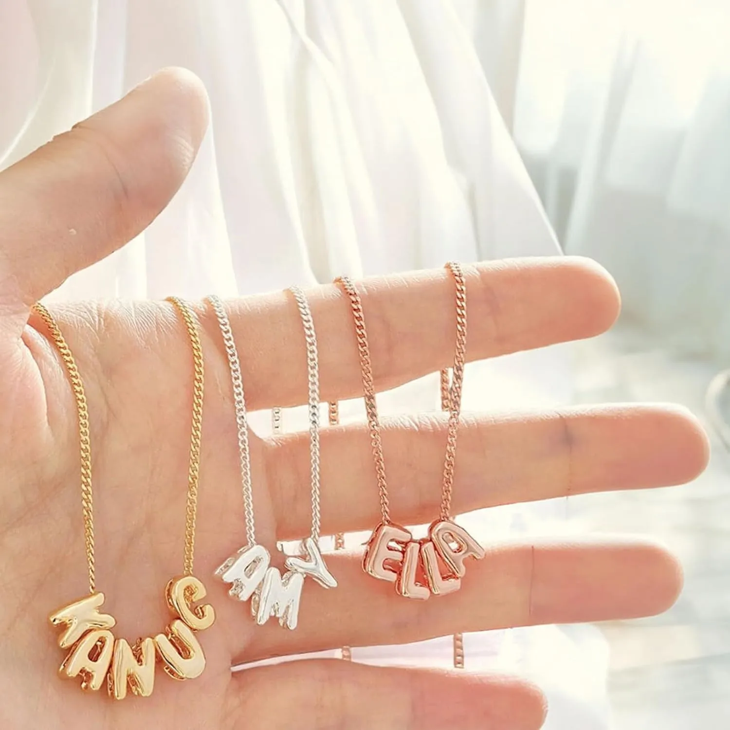 14K Gold Plated Custom Women's Bubble Name Necklace - Personalized Bubble Letter Name Necklace for Women - Stylish Bubble Necklace Letter - Elegant Name Bubble Necklace for Her