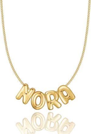 14K Gold Plated Custom Women's Bubble Name Necklace - Personalized Bubble Letter Name Necklace for Women - Stylish Bubble Necklace Letter - Elegant Name Bubble Necklace for Her