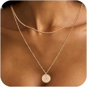 14K Gold Plated Dainty Pendant Layered Necklaces for Women | Pacific Coast Magic Design gold necklace for women | Dainty Layered Choker Necklaces |Gold Jewelry for Women (Disc Pendant)