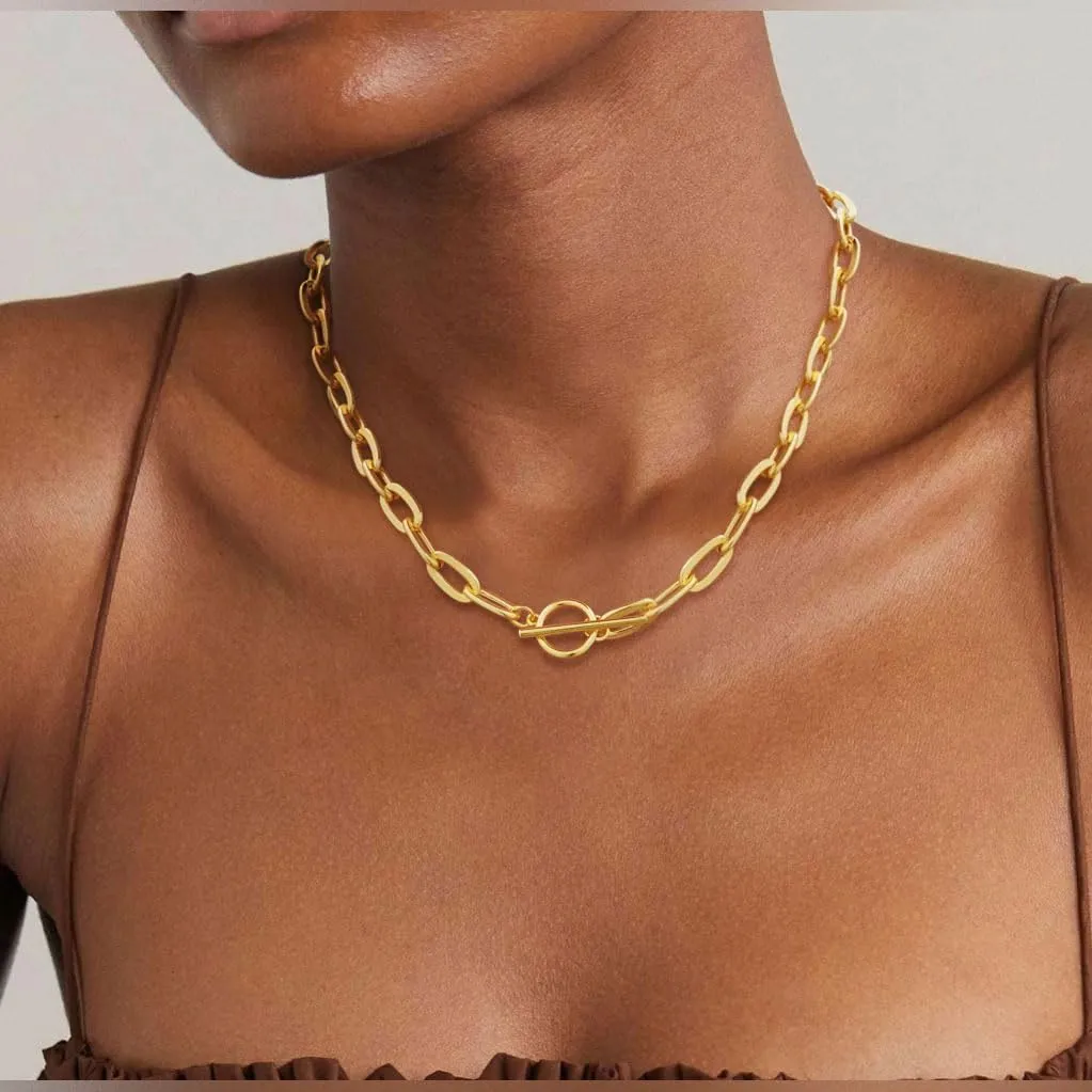 14K Gold Plated Necklace for Women Sweatproof, Non Tarnish Chunky Layered Chain Necklaces Thick Gold Layering Herringbone Paperclip Necklace Stacks Toggle Necklaces for Women Men