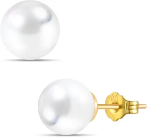 14K Gold Plated Pearl Stud Earrings for Women  7.5MM & 9MM Elegant Hypoallergenic Jewelry for Daily & Special Occasions