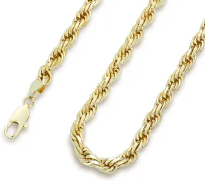 14K Gold-Plated Rope Chain Necklace, 24 Inches Long, 6mm/8mm Width, Facet Design, Secure Clasp, Unisex, Ideal for Men & Women