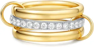 14k Gold Plated Stackable Rings for Women Non Tarnish, Cubic Zirconia Silver and Gold Stack Rings Set