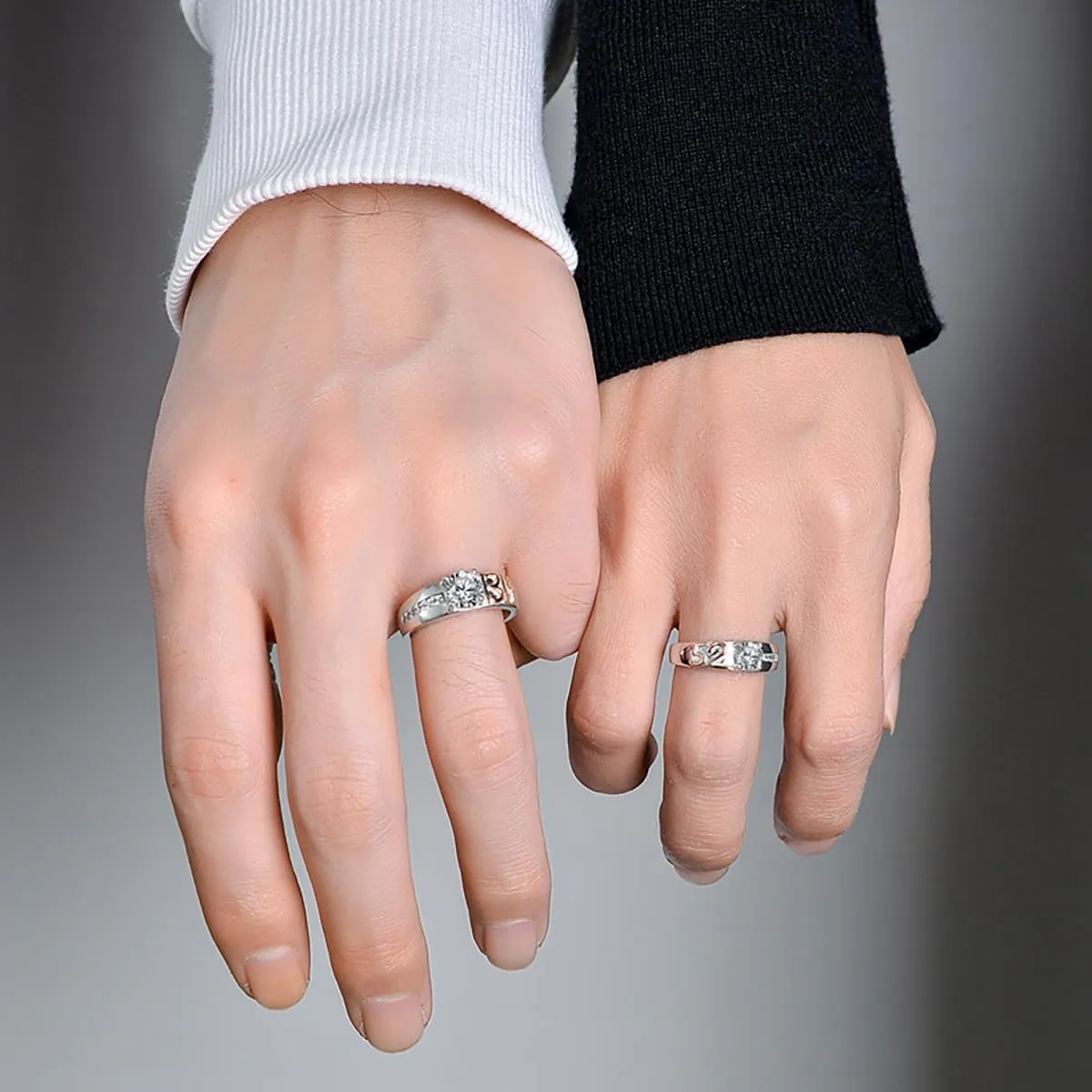 14K Gold Twin Soul 1 Carat Diamond Promise Ring for Couples Adjustable,Engagement Ring for Women and Men(VVS1,D-color)