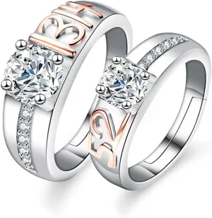 14K Gold Twin Soul 1 Carat Diamond Promise Ring for Couples Adjustable,Engagement Ring for Women and Men(VVS1,D-color)