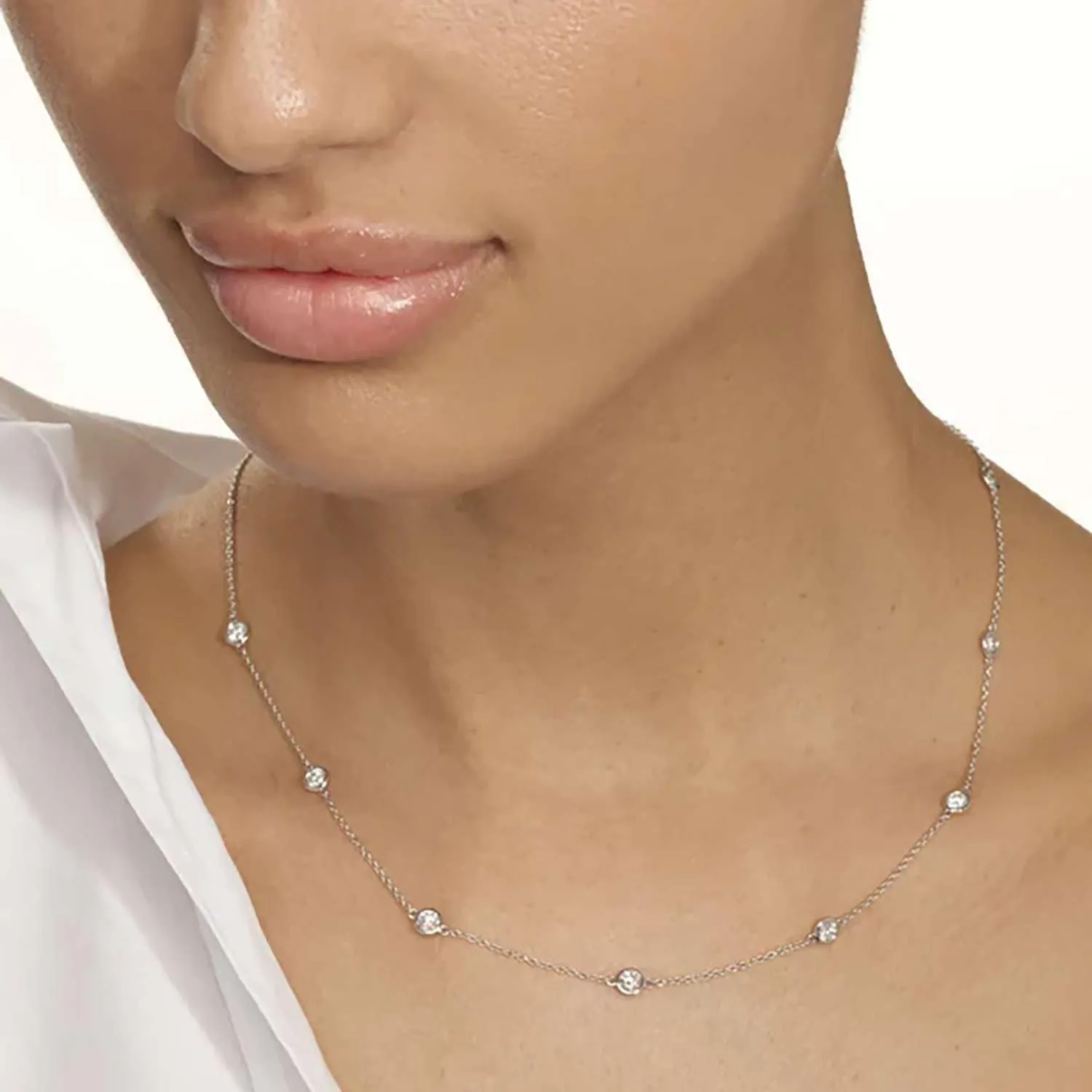 14k Gold/Silver/Rose Plated Pearl Necklaces for Women | Simulated Diamond By The Yard Station Necklace | Dainty Solitaire Pendant Necklace with station Cubic Zirconia - Womens CZ Chain Necklace