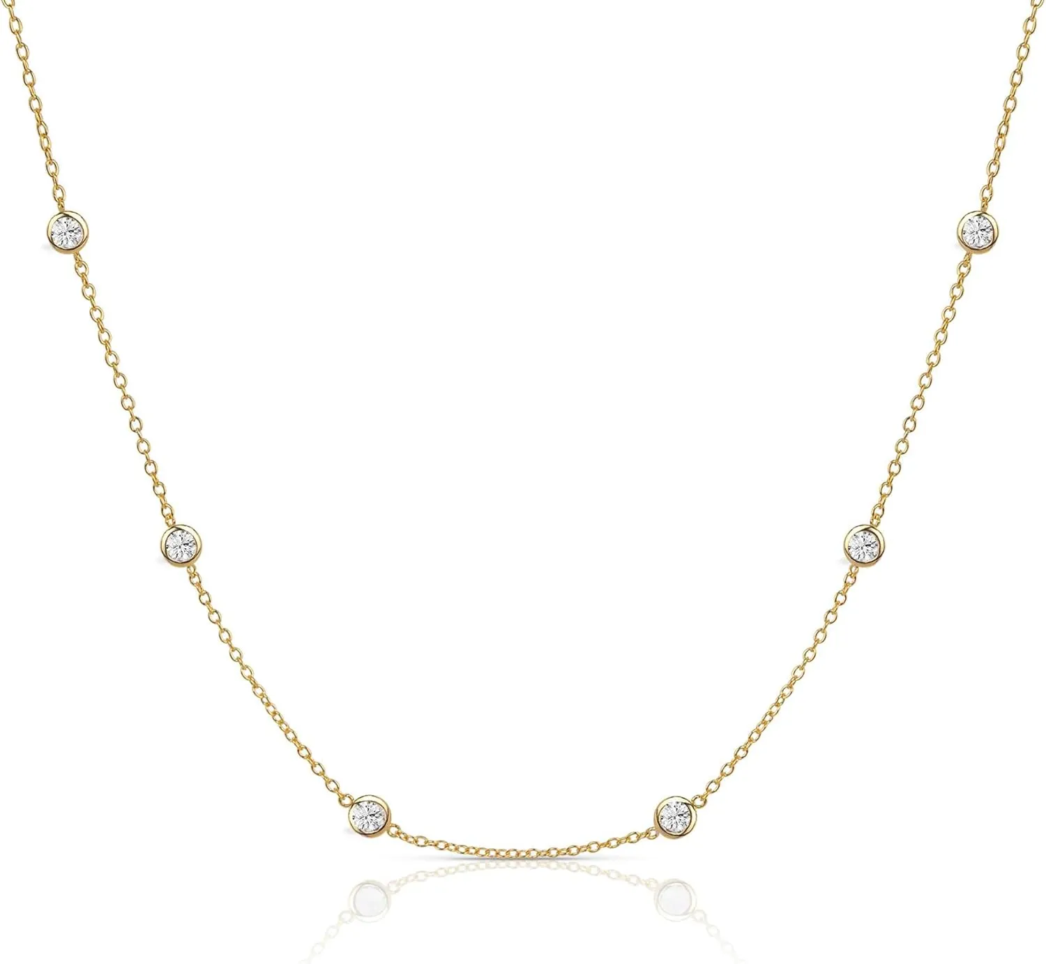 14k Gold/Silver/Rose Plated Pearl Necklaces for Women | Simulated Diamond By The Yard Station Necklace | Dainty Solitaire Pendant Necklace with station Cubic Zirconia - Womens CZ Chain Necklace