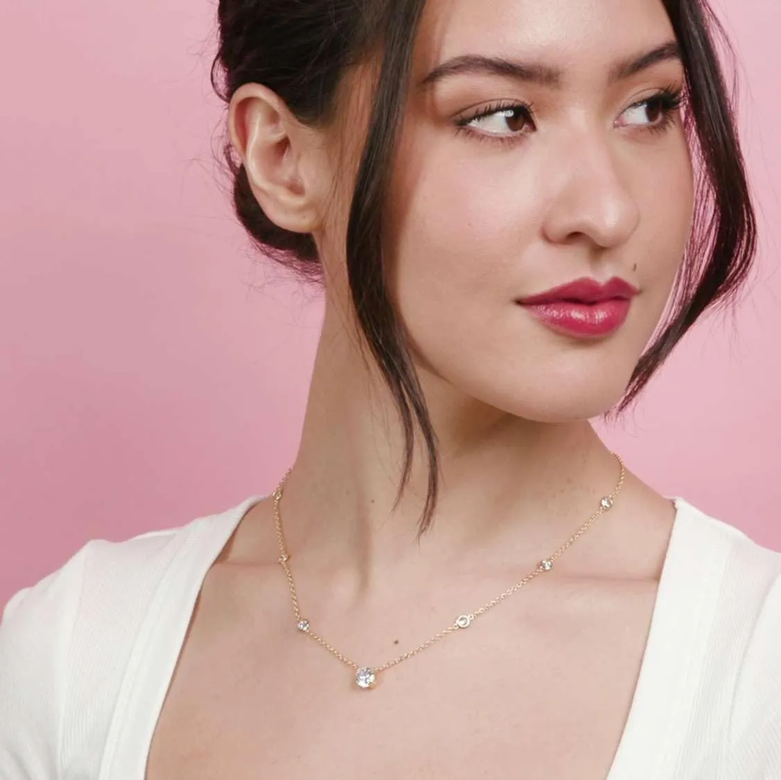 14k Gold/Silver/Rose Plated Pearl Necklaces for Women | Simulated Diamond By The Yard Station Necklace | Dainty Solitaire Pendant Necklace with station Cubic Zirconia - Womens CZ Chain Necklace