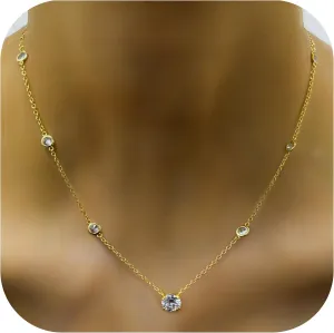 14k Gold/Silver/Rose Plated Pearl Necklaces for Women | Simulated Diamond By The Yard Station Necklace | Dainty Solitaire Pendant Necklace with station Cubic Zirconia - Womens CZ Chain Necklace