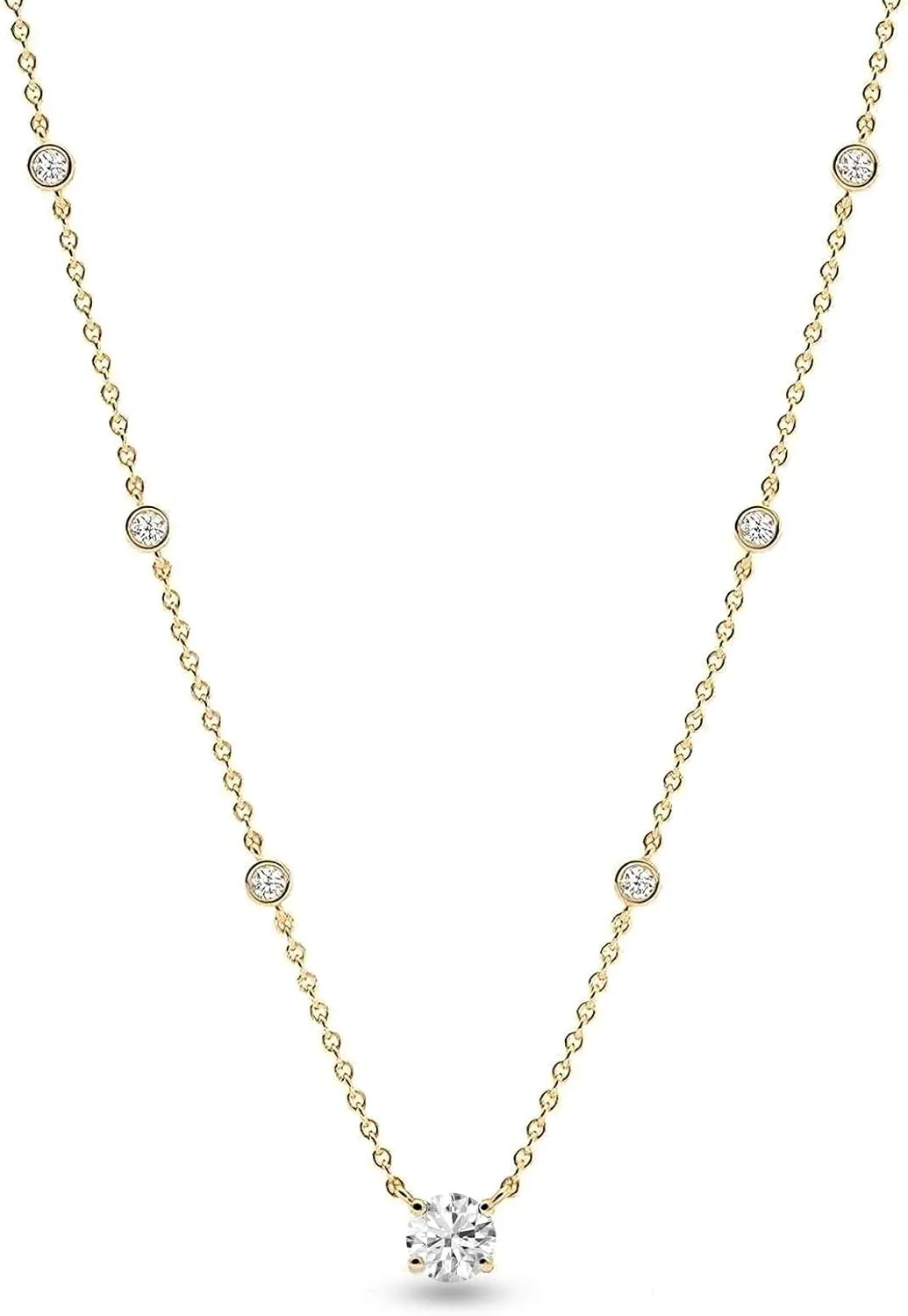 14k Gold/Silver/Rose Plated Pearl Necklaces for Women | Simulated Diamond By The Yard Station Necklace | Dainty Solitaire Pendant Necklace with station Cubic Zirconia - Womens CZ Chain Necklace