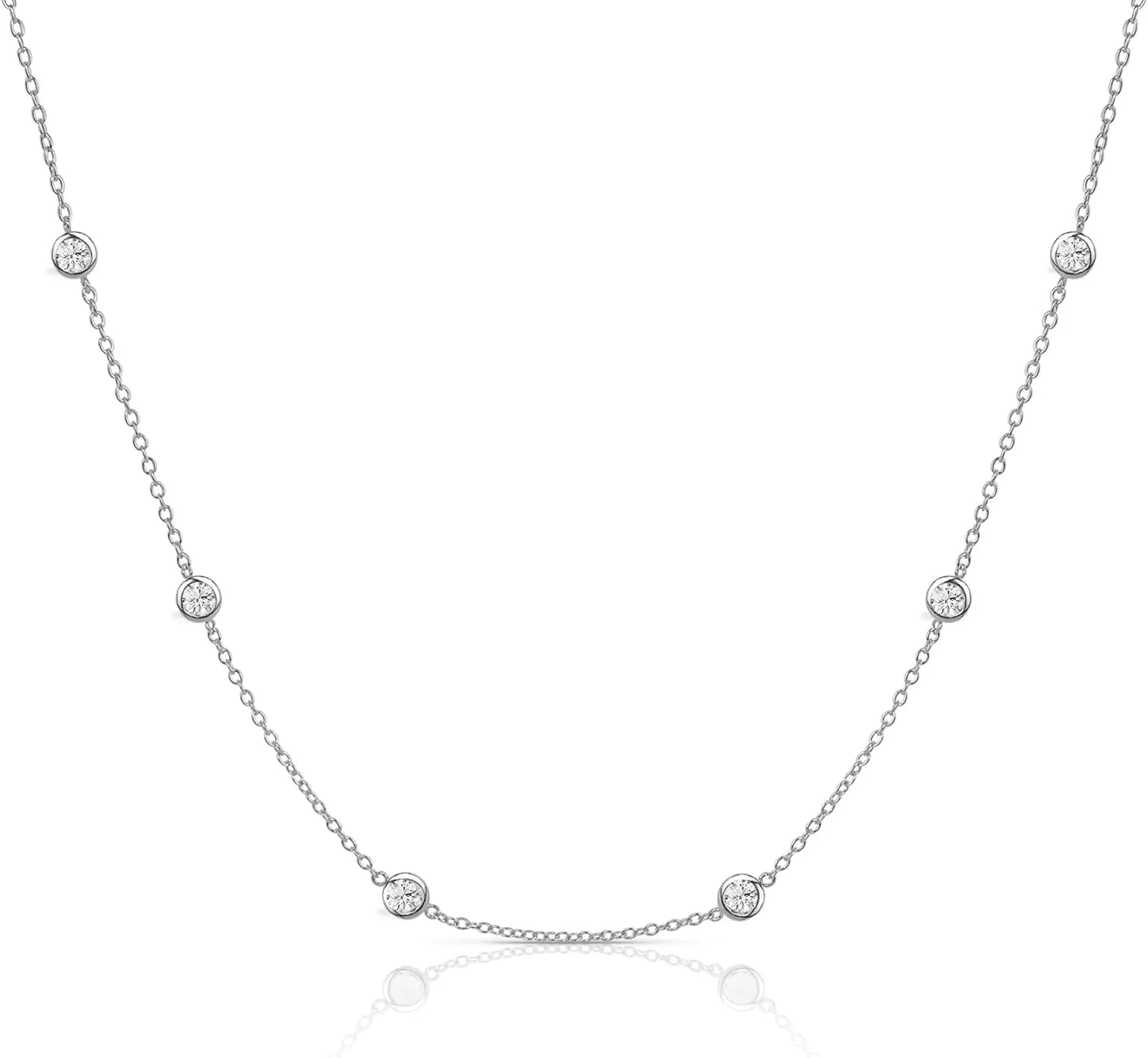 14k Gold/Silver/Rose Plated Pearl Necklaces for Women | Simulated Diamond By The Yard Station Necklace | Dainty Solitaire Pendant Necklace with station Cubic Zirconia - Womens CZ Chain Necklace