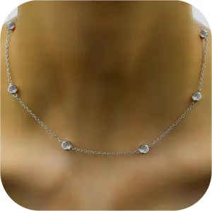 14k Gold/Silver/Rose Plated Pearl Necklaces for Women | Simulated Diamond By The Yard Station Necklace | Dainty Solitaire Pendant Necklace with station Cubic Zirconia - Womens CZ Chain Necklace